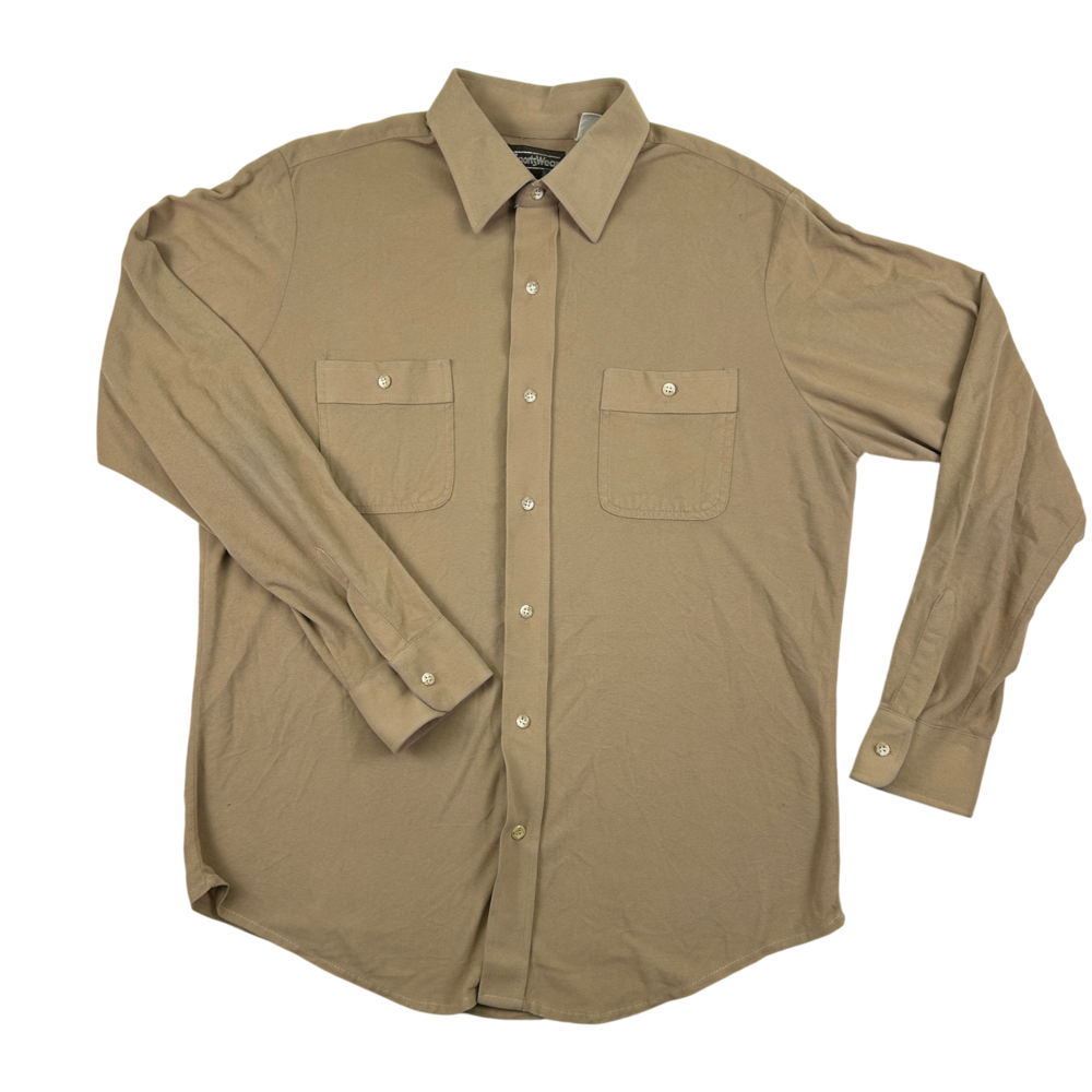 Vintage Sears Sportswear Shirt Mens Large Beige Arnel Nylon 80s Korea Button